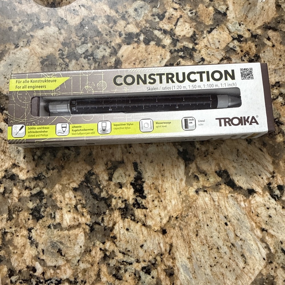 Troika Construction Ballpoint Pen, BLACK w/ ruler, screwdriver,stylus, Engineer